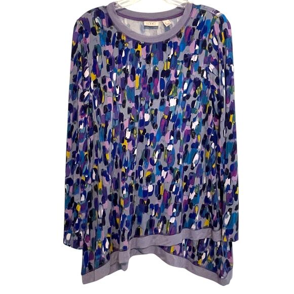 LOGO Crossover Hem Tunic Womens Medium Purple Print Long Sleeve Longline Top - Picture 2 of 8